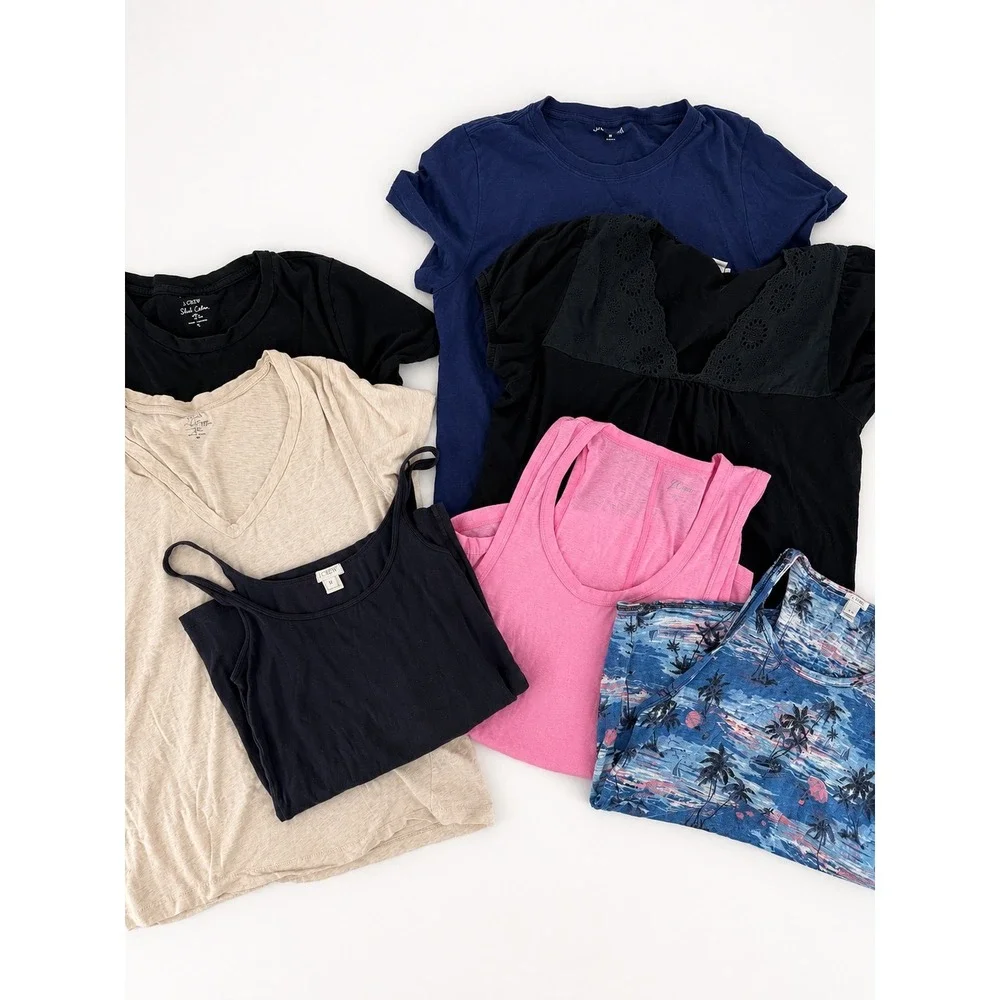 J.Crew Tops Lot Womens M Multi Color Slub Cotton Eyelet Tropical Basics Preppy